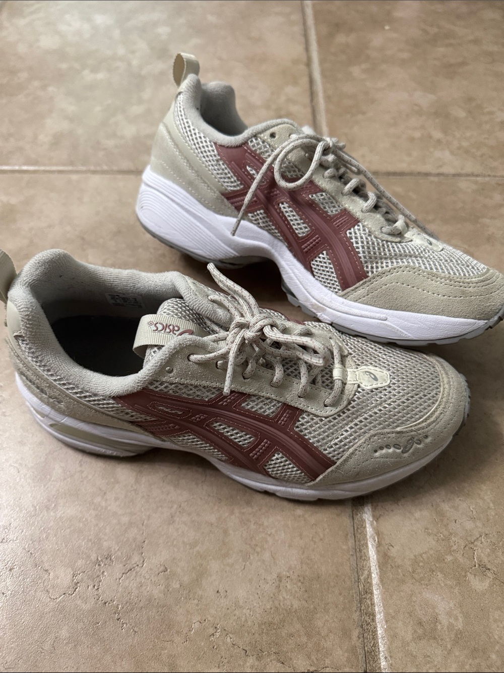 ASICS Beige Athletic Sneakers with Rose Accent